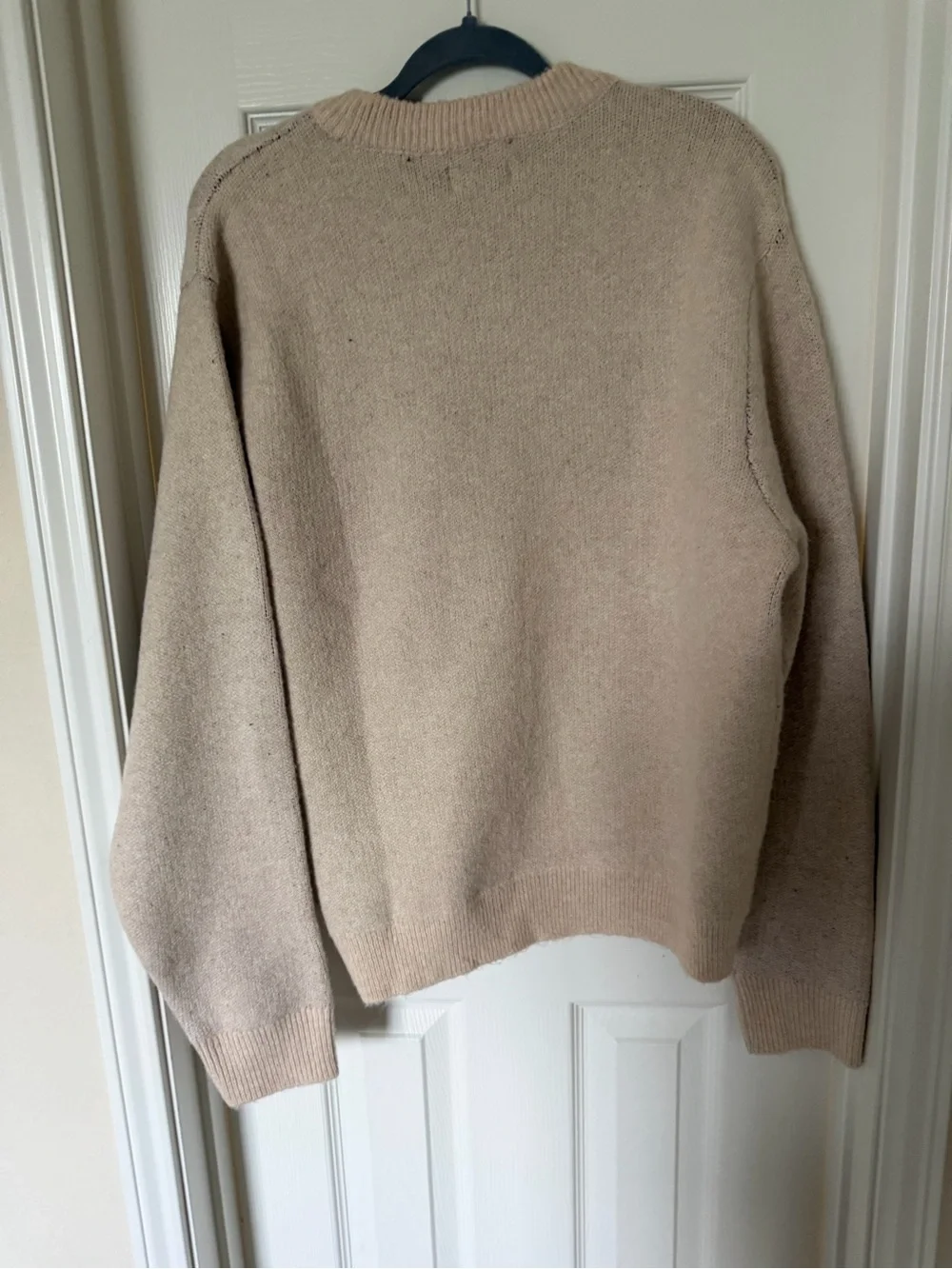 American Eagle Outfitters Beige Crewneck Sweater with Burgundy Logo
